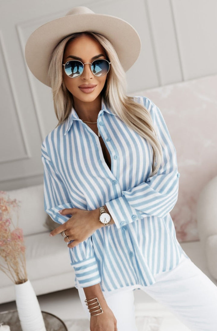 Isla Striped Blouse Shirt Top - Blue