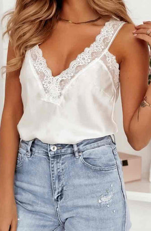 Jade Satin Delicate Lace Camisole Vest Top - Ivory