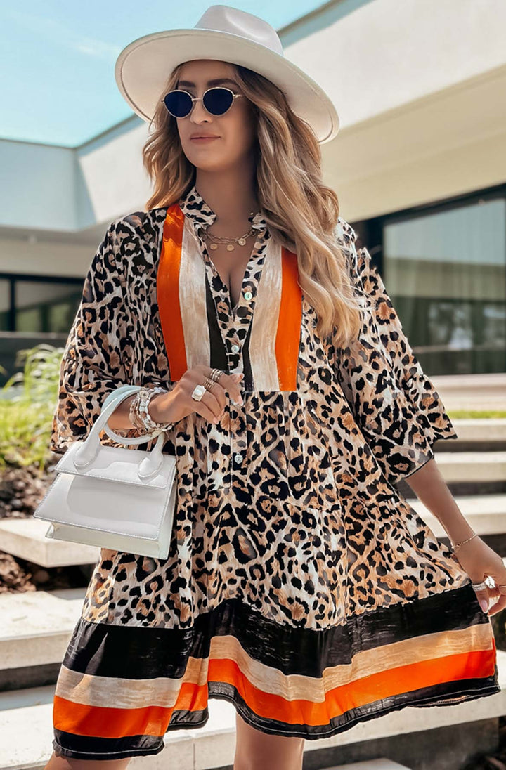 Kira Oversized Abstract Floral Tunic Dress - Leopard