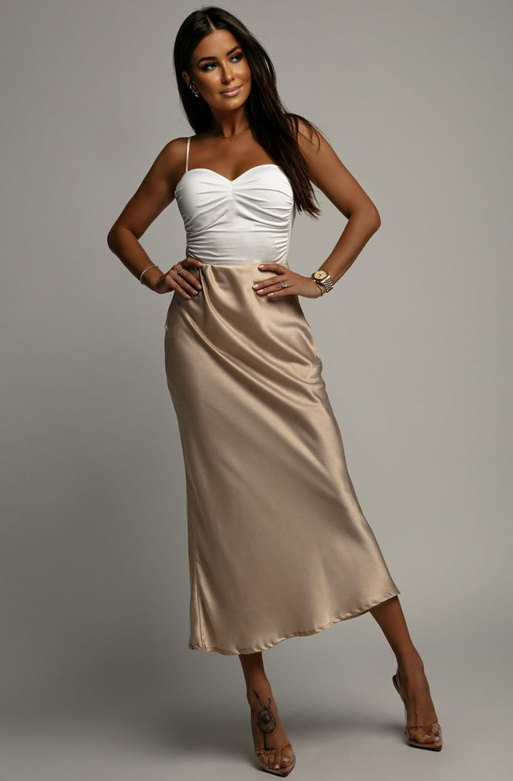 Lucia Satin Midaxi Skirt - Stone