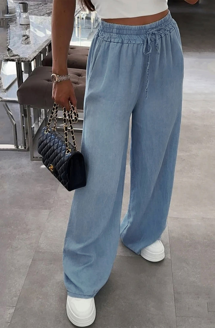 Zarina Wide Leg Pocket Detail Trousers - Indigo