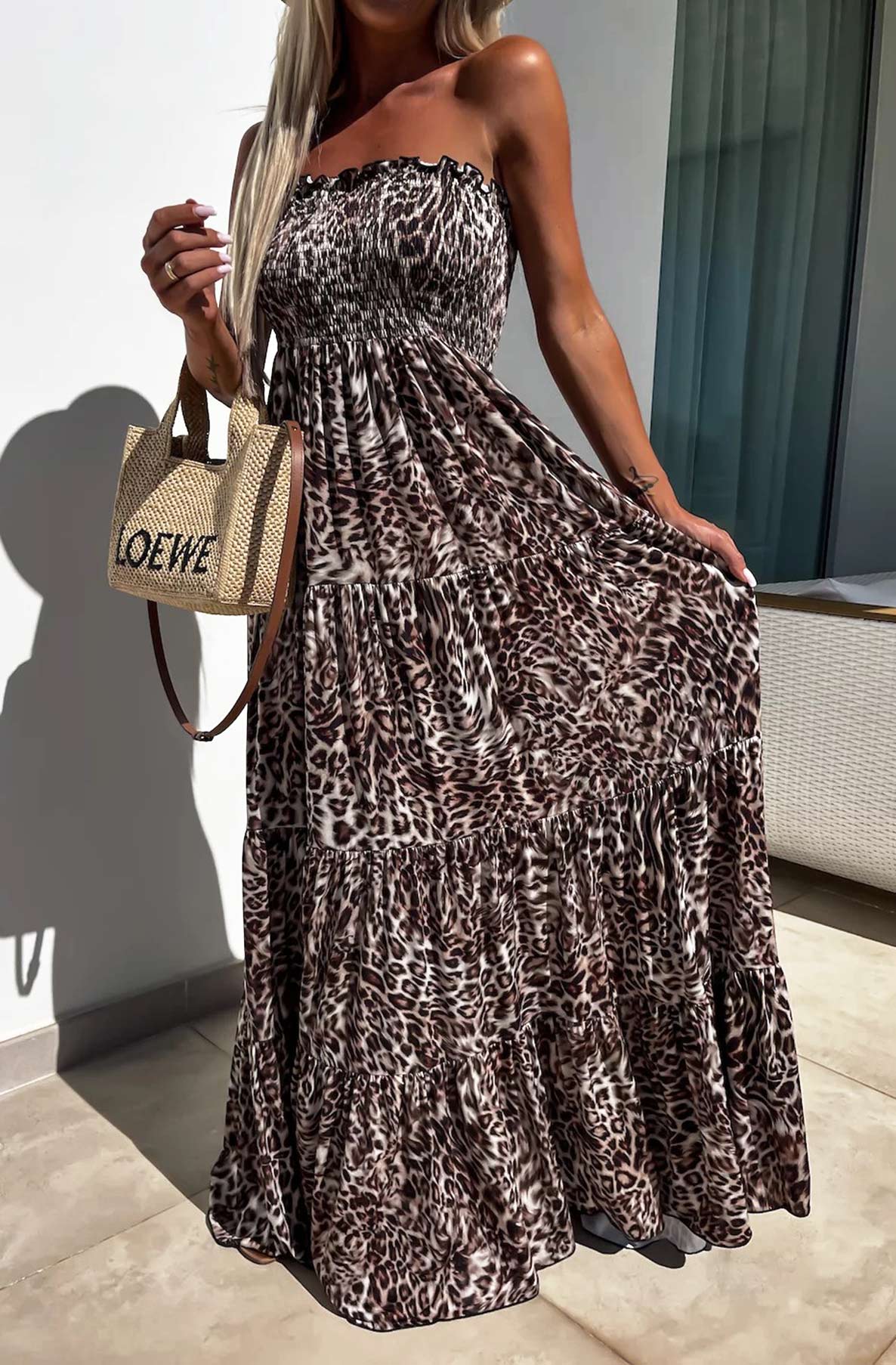 Cassie Shirred Bandeau Tiered Maxi Dress