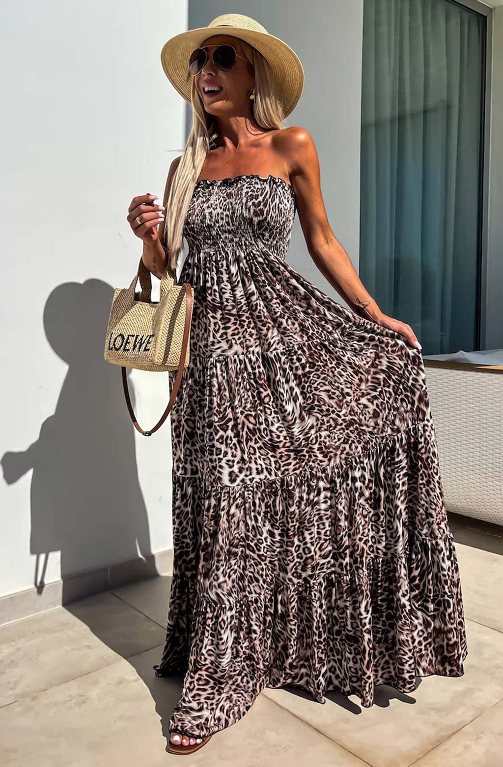 Cassie Shirred Bandeau Tiered Maxi Dress
