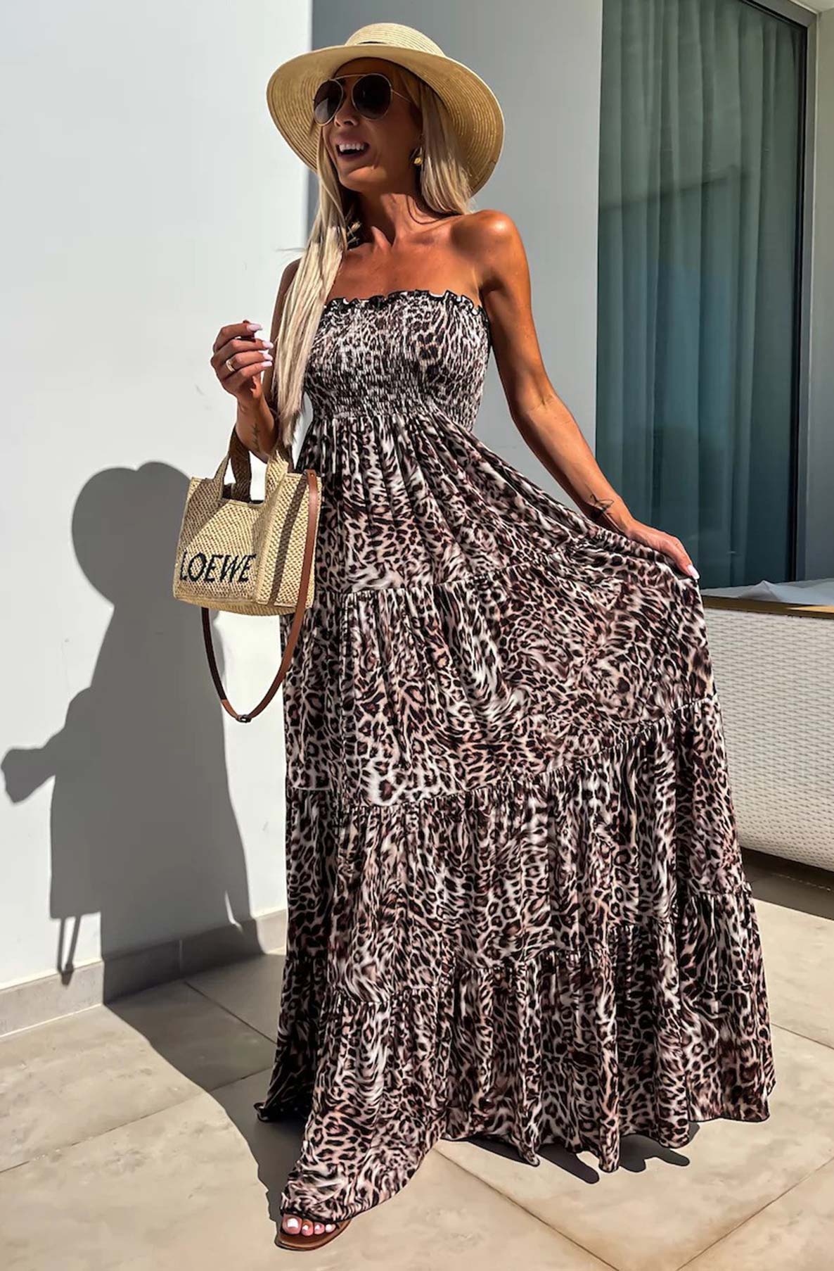 Cassie Shirred Bandeau Tiered Maxi Dress