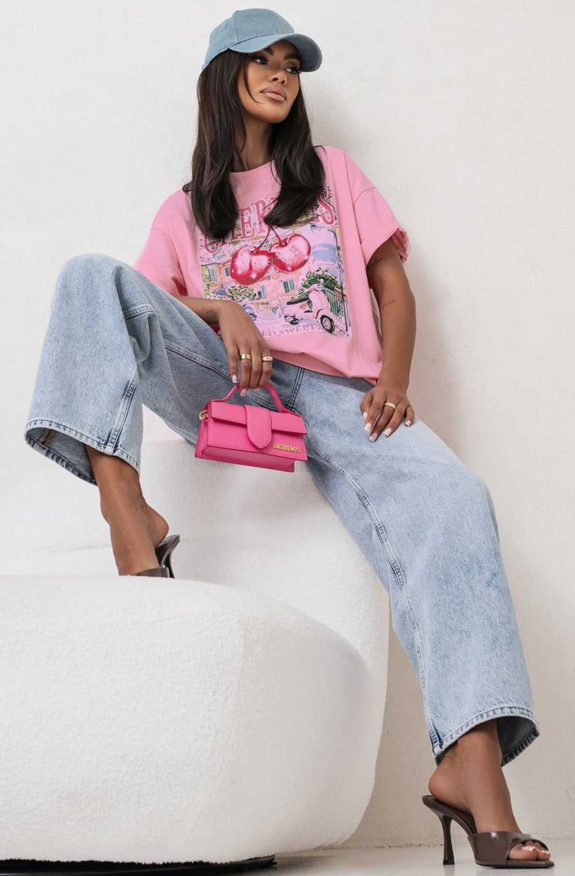 'Cherries' Red Sweet Graphic Printed T-Shirt Top - Pink
