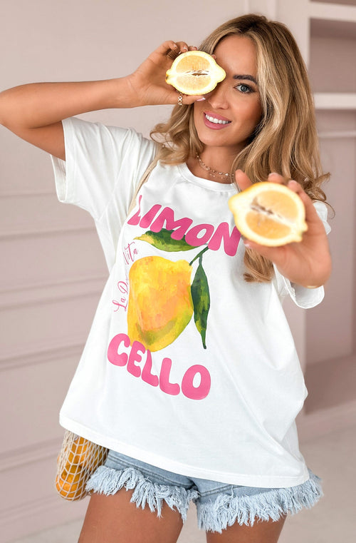 'Limon Cello' La Dolce Vita Graphic Printed T. Shirt Top